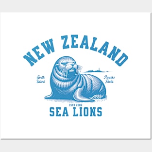 Sea lions from New Zealand, pancake rocks Posters and Art